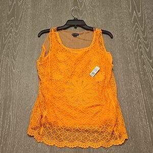 New Directions Vibrant Orange Lace Blouse